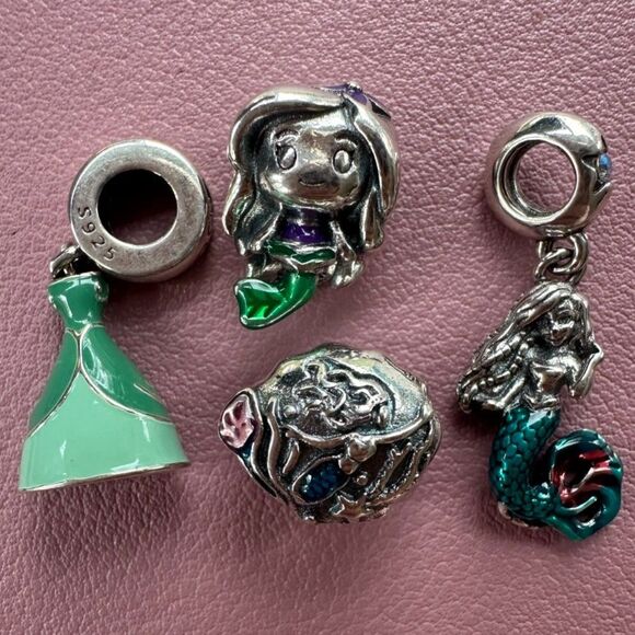 4x NWOT Ariel The Little Mermaid Disney Pandora FIT Silver Charm - Picture 2 of 15